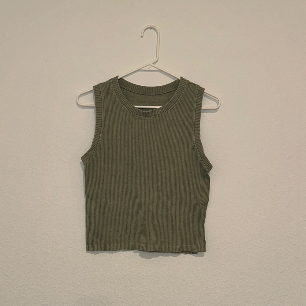 Olive Green Ribbed Tank Top